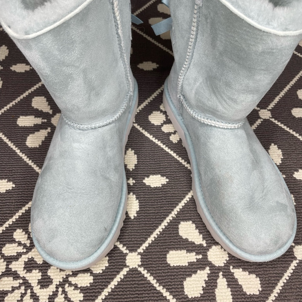 Women’s Light Blue Suede Winter Boots with Bow Detail - Picture 4 of 6